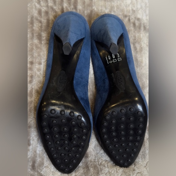 Tod's Pump Blue Suede Pointed Toe Size 36.5 Covered Platform Heel - Picture 8 of 9